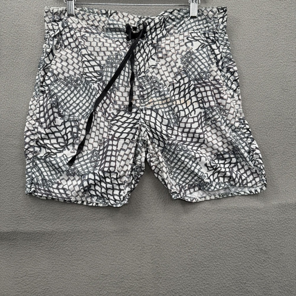 Outerknown Swim Shorts Mens 32 Gray Geometric Print Trunks Quick Dry Beach